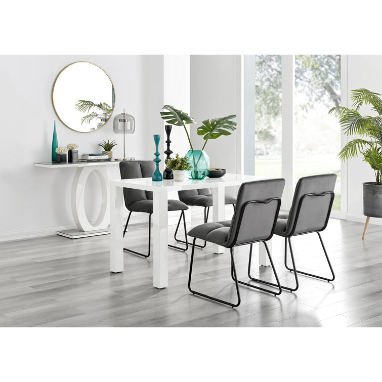 Ivy Bronx Pivero White High Gloss Dining Table & 4 Dark Grey Menen Chairs Wayfair.co.uk